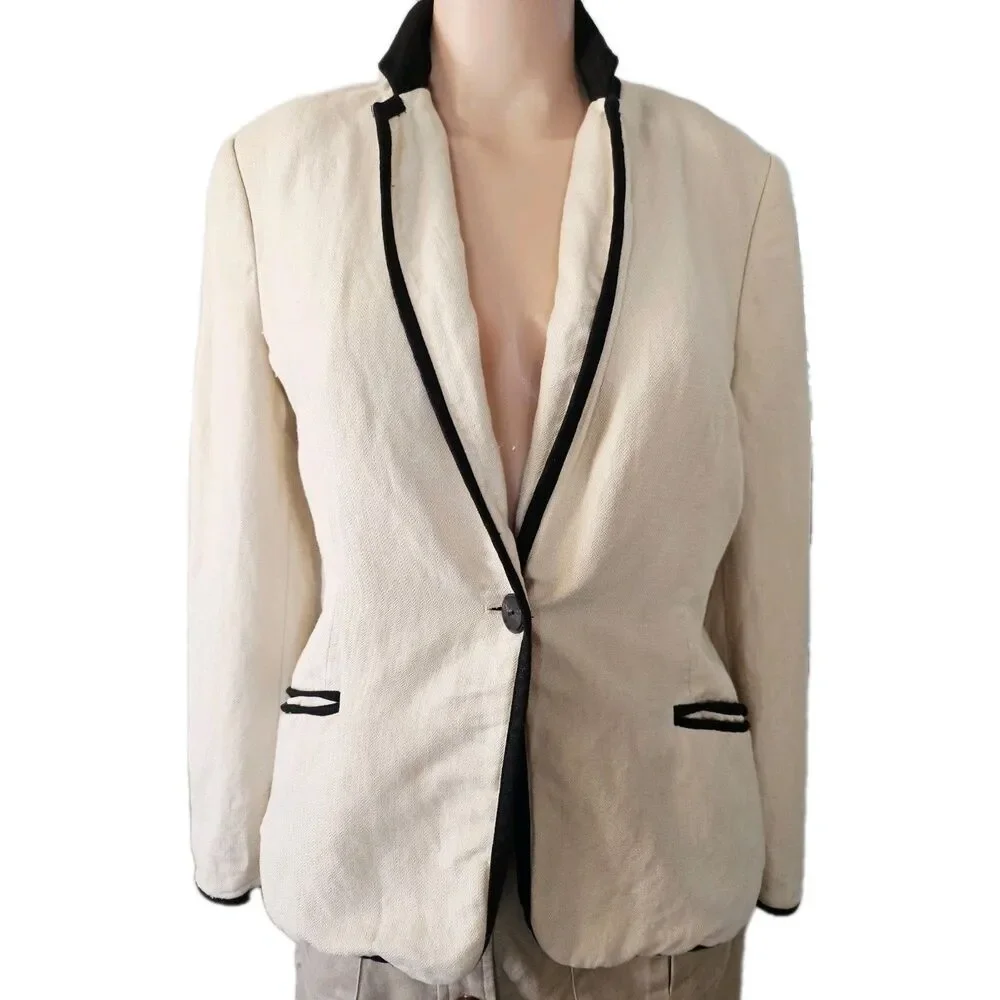 MNG Mango Beige Single Breasted Suit Blazer Size 6